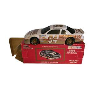 Vintage Limited Edition 1994 Coin Bank with Lock Die Cast Metal Nascar White